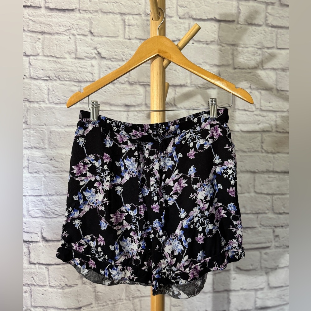 Black and Purple Floral High Waist Shorts